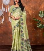 Pista muga cotton jamdani saree
