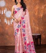 Pink muga cotton jamdani saree