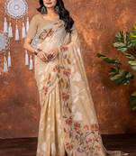 Beige muga cotton jamdani saree