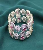 Rhodium plated red onyx stone zircon studded slide bangles  set of 2