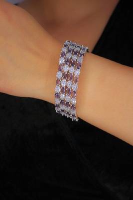Rhodium plated zircon slide bangles  set of 4 3