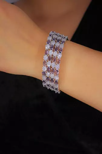Rhodium plated zircon slide bangles  set of 4