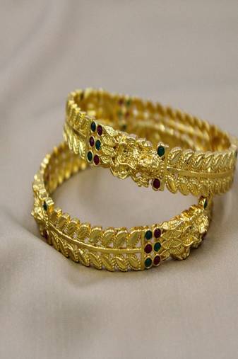 Gold plated temple slide bangles  set of 2