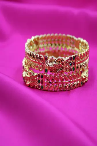 Gold plated temple slide bangles  set of 2