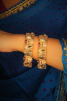 Gold-plated elephant screw-openable kada bangles  set of 2 1