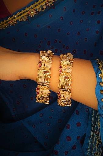 Gold-plated elephant screw-openable kada bangles  set of 2