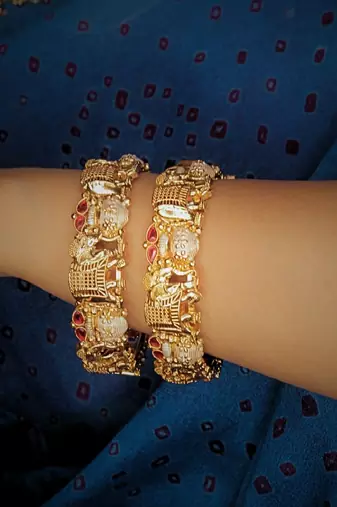 Gold-plated elephant screw-openable kada bangles  set of 2