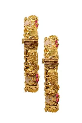 Gold-plated elephant screw-openable kada bangles  set of 2