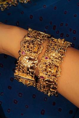 Gold-plated goddess laxmi temple kada bangles  set of 2 1