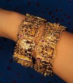 Gold-plated goddess laxmi temple kada bangles  set of 2