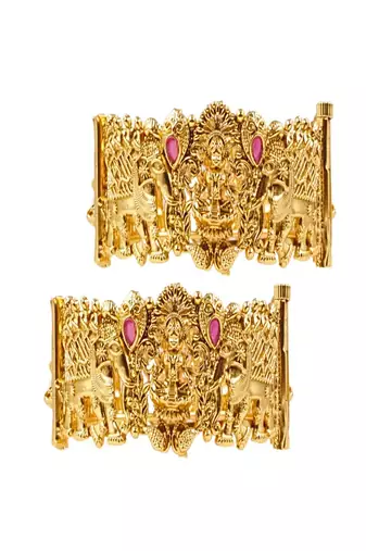 Gold-plated goddess laxmi temple kada bangles  set of 2