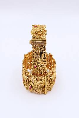Gold-plated goddess laxmi temple kada bangles  set of 2 3