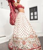 Red Embroidery and Stone Work Art Silk Lehenga with Blouse Semi Stitched