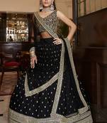 Black Embroidery and Thread Work Art Silk Lehenga with Blouse Semi Stitched