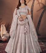 Pink Embroidery and Stone Work Net Lehenga with Blouse Semi Stitched