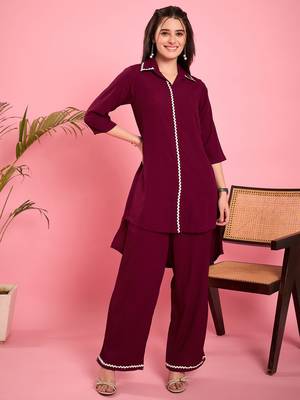 Women purple lace detailing hi-low co-ord set 1