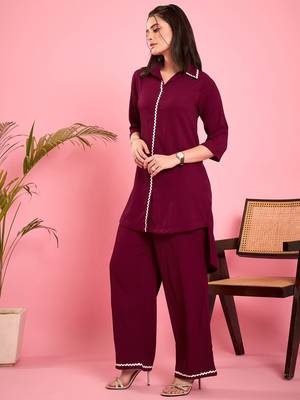 Women purple lace detailing hi-low co-ord set 2