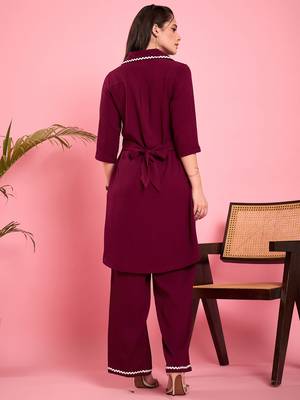 Women purple lace detailing hi-low co-ord set 3