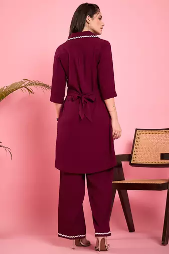 Women purple lace detailing hi-low co-ord set