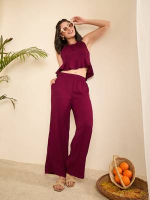 Winered women purple halter neck crop top and pant co-ord set 5