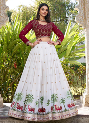 Off- White And Maroon Georgette Embroidered Work Lehenga Choli  4