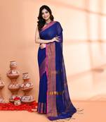 cotton silk royel blue handloom saree with blouse piece