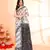 Women's off white black cotton silk jamdani saree without blouse
