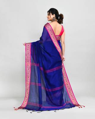 cotton silk royel blue handloom saree with blouse piece 5