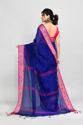 cotton silk royel blue handloom saree with blouse piece