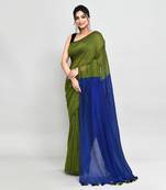 Handspun cotton moss green handloom saree with blouse