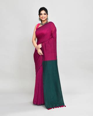 Handspun cotton rani pink handloom saree with blouse 1