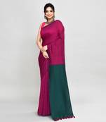 Handspun cotton rani pink handloom saree with blouse