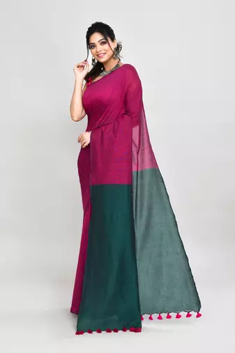 Handspun cotton rani pink handloom saree with blouse