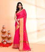 cotton silk rani pink handloom saree with blouse piece