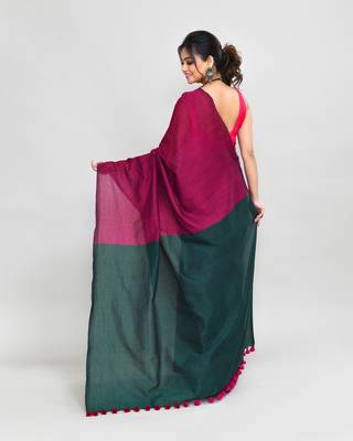 Handspun cotton rani pink handloom saree with blouse 5