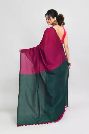 Handspun cotton rani pink handloom saree with blouse