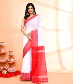 cotton silk white handloom saree with blouse piece