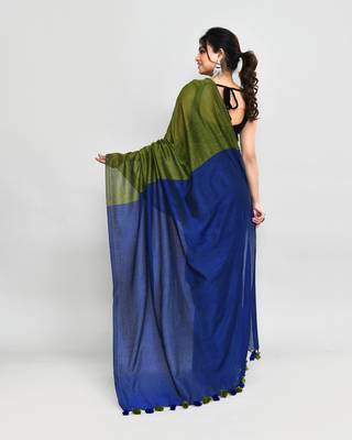Handspun cotton moss green handloom saree with blouse 5