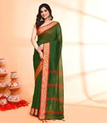 cotton silk moss green handloom saree with blouse piece