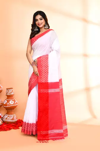 cotton silk white handloom saree with blouse piece