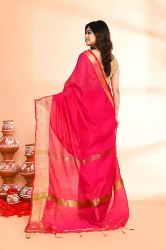 cotton silk rani pink handloom saree with blouse piece