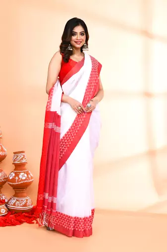 cotton silk white handloom saree with blouse piece