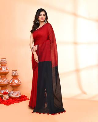 Handspun cotton red handloom saree with blouse 2