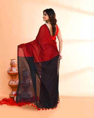 Handspun cotton red handloom saree with blouse 3