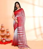 cotton silk silver handloom saree with blouse piece