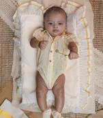 White shirt romper with shoes.