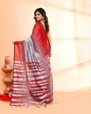cotton silk silver handloom saree with blouse piece 5