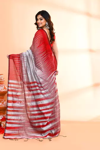 cotton silk silver handloom saree with blouse piece