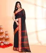 cotton silk black handloom saree with blouse piece