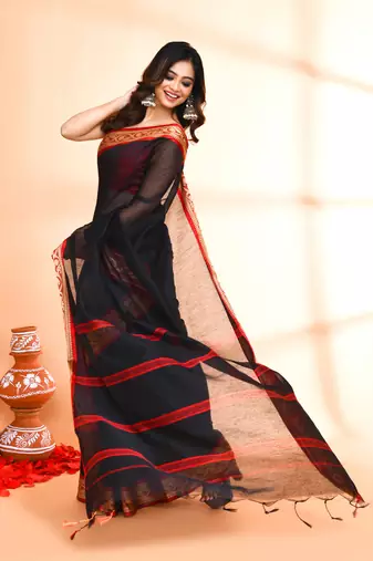 cotton silk black handloom saree with blouse piece
